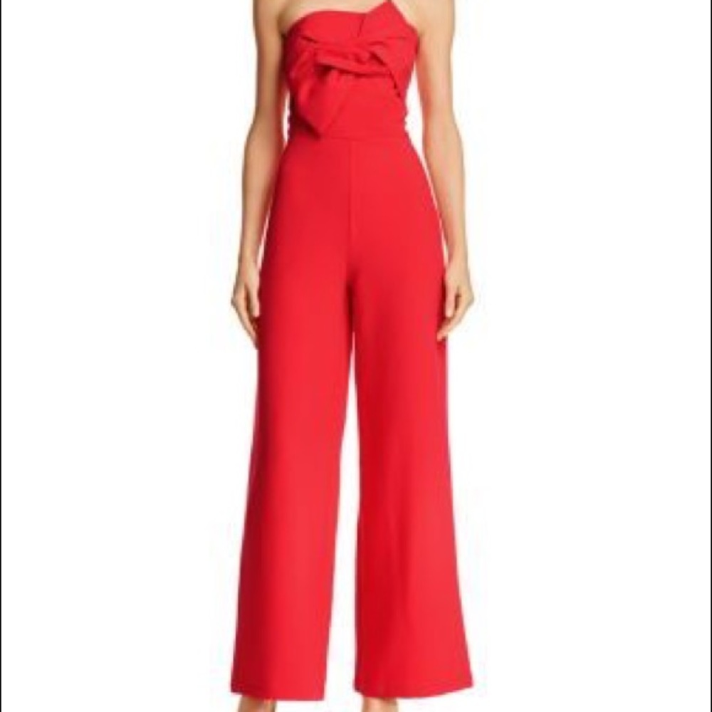 red strapless jumpsuit